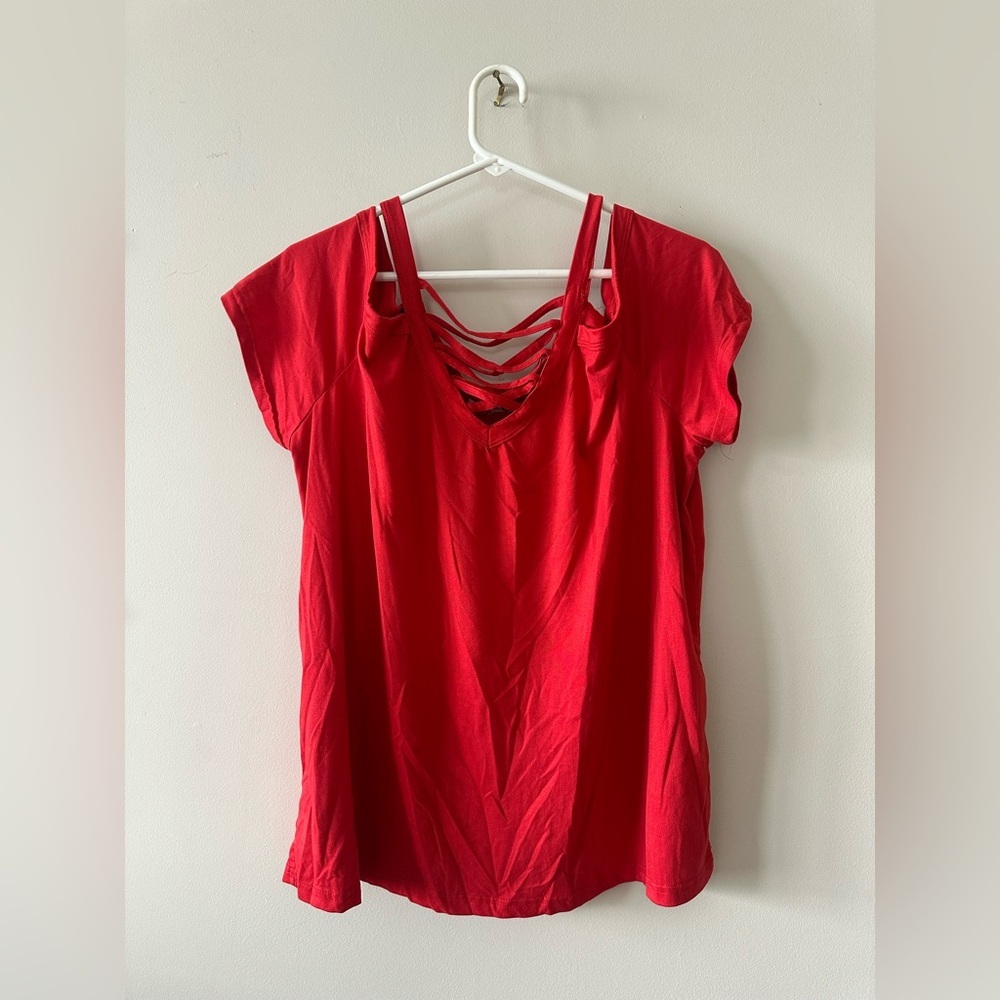 Women’s Eye Candy open shoulder red top 3x